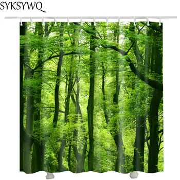 Miško peizažas dušo užuolaidos vandeniui audinio, poliesterio 3d atspausdintas žalias medis vonios užuolaidų cortina de ducha