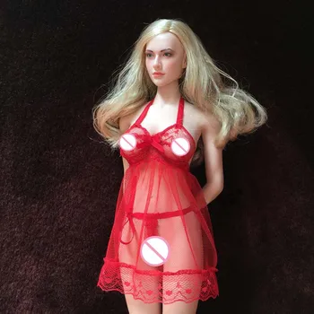 Mnotht 1/6 seksuali mergina, raudoni Apatiniai, nėriniai pižama kostiumas tuščiaviduriai perspektyvos, sijonas, suknelė, Diržas, žaislų, 12