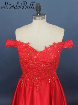 Modabelle Šalis Suknelės Raudona Ilgai Prom Dresses Su Aukso Blizgučiai Plius Dydis Prom Dress Linijos Ilgio Traukinio Oficialų Suknelė Vakare 2017