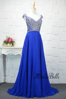 Modabelle Šifono Royal Blue Prom Dresses Su Cirkonio Backless Ilgai Importuotų Šalis Suknelė Moterų Vakare Chalatai 2018