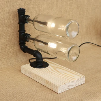 Modernaus vitražo Butelis umbra stalas šviesos apimti dvigubai G4 lempučių medienos bazės tabel šviesos kambarį 220V