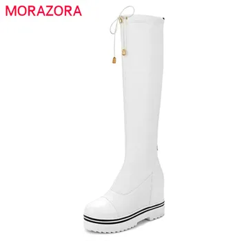MORAZORA Per kelio mados batai moterims platforma ilgi batai pavasario rudens didelis dydis 34-43 minkštos PU odos batai
