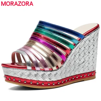 MORAZORA Vasaros batų aukščiausios kokybės pleištai spuer aukštakulnius batus moteris sandalai mados viduje pigskin odiniai batai platformos