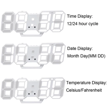 MOSEKO 3D Skaitmeninio Sieninis Laikrodis su Stalas Stalo Stovi Daugiafunkcį Dienos Temperatūra-3 Lygiai, Ryškumas Reguliuojamas LED Laikrodis-Žadintuvas