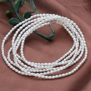 Moteris Dovaną žodis 925 Sterlingas sidabro nekilnojamojo Motinos Diena ponis gėlavandenių perlų vėrinį 3-4M ryžių formos megztinis mados grandinės delic