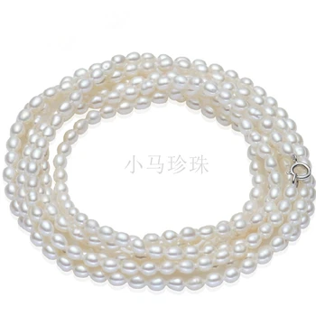 Moteris Dovaną žodis 925 Sterlingas sidabro nekilnojamojo Motinos Diena ponis gėlavandenių perlų vėrinį 3-4M ryžių formos megztinis mados grandinės delic