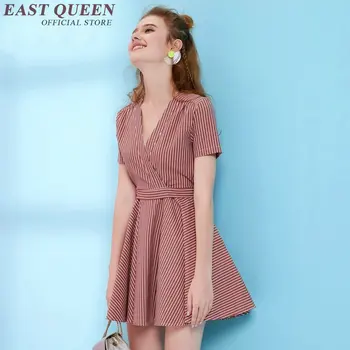 Moteriški vasaros suknelės iki 2017 m. vasaros raudona dryžuota kawaii suknelė su v-kaklo summerdress mielas-line trumpas vestidos NN0470 CQ