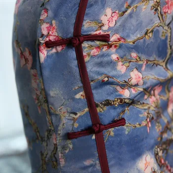 Moterys Vasarą Ilgai Cheongsam Satino Gėlių Spausdinti Qipao Retro Trumpas Rankovės Rytų Kinijos Suknelės Kinijos Drabužių Parduotuvėje 18