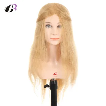 Moterų 20 colių Kirpykla Mokymo Manekeno Galva Su 100 Nekilnojamojo Žmonių Plaukų Šviesūs Plaukai Manekeno Galva Su Pečių Stovėti