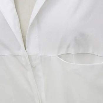 Moterų Broadcloth Prarasti Negabaritinių Medvilnės Rudenį Balti Marškinėliai Atsitiktinis Ilgai Apykaklės Reguliariai Marškinėliai Kieto Kišenės