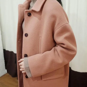 Moterų kašmyro paltai 2017 Naujas vilnonis kailis moteris striukė žiemos paltas kietas drabužiai, Vilnoniai paltai moteris ilgai Mados Moterų Kailis