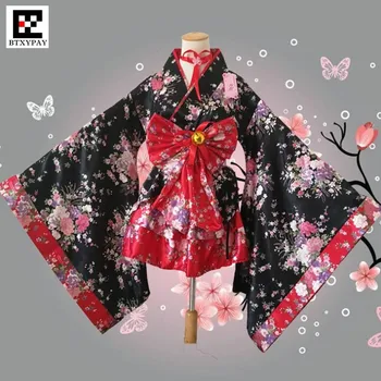 Moterų Lolita Kimono Rinkiniai,Šilko Imitacijos Cherry Blossom Cosplay, Anime, Kambarinės Animacinių filmų Kostiumų,Mergina Helovinas Lolita Princess Dress