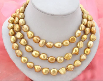 Moterų Papuošalai 50inch Karoliai 9-10mm aukso spalvos Baroko perlas Karoliai white pearl stud auskarai Natūralių Gėlavandenių perlų