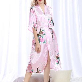Moterų Vasaros Suknelė 2017 Pijama Moterų Minkštas, Elegantiškas Šilko Gėlių Prarasti Plius Dydis su Varčias Pižamą Sleepwear Nightdress 1073