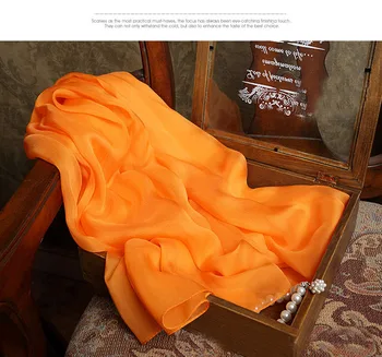 Moterų Šilko Šalikai, Apelsinų Geltonasis Negabaritinių Šalikas Žiemą šiltas Gryno šilko aikštėje pakabukas prabangos dizaineris hijabs ilgas Šalikas