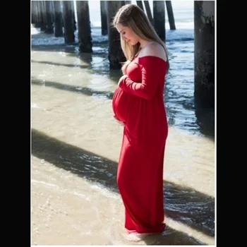 Motinystės Fotografija Rekvizitai Nėštumo Drabužiai Maxi Motinystės fotografija Suknelė ilgomis rankovėmis Motinystės Suknelė fotografijos Rekvizitai
