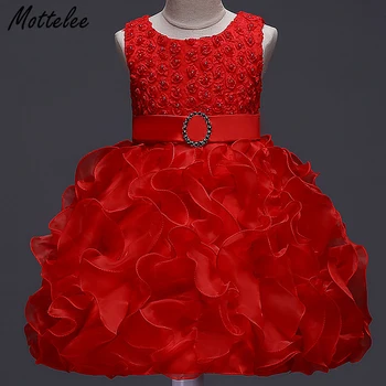 Mottelee Mergaitės Raukiniai Kūdikių Suknelės 3D Gėlių Vaikų Šalis Suknelė Princesė Krikštynos Kūdikio Gimtadienio Apranga Mergina