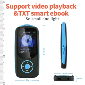 MP3 Grotuvas su Bluetooth, 16GB palaiko iki 64GB, Nešiojamuosius Skaitmeninės Muzikos/Vaizdo/Balso įrašymas/FM Radio/E-Book Reader player