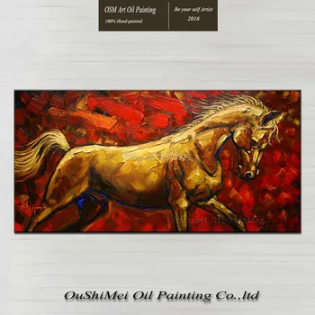 Mustang geltonas arklys veikia stiprų kūno sudėjimą sveiką odą kokybės grynos rankomis tapyta drobė aliejus, dažymas dekoratyvinis dažymas