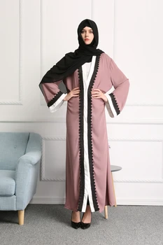 Musulmonų Abaja Nėrinių Maxi Suknelė Megztinis Kimono Cotten Ilgas Chalatas, Chalatai Varčias Tunika Jubah Artimųjų Rytų Ramadanas Arabų Islamo Apranga