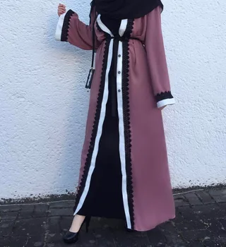 Musulmonų Abaja Nėrinių Maxi Suknelė Megztinis Kimono Cotten Ilgas Chalatas, Chalatai Varčias Tunika Jubah Artimųjų Rytų Ramadanas Arabų Islamo Apranga