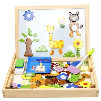 MWZ Multifunctional Drawing Board Wooden Toys Educational Magnetic Puzzle Animal Chinese Zodiac Children Kids Jigsaw Toys Gifts