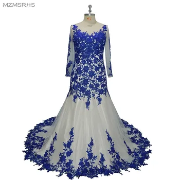 MZMSRHS Ilgai Roay Blue Undinė vakarinę Suknelę 2018 Kada nors Gana Moterims, Elegantiškas O-Kaklo, ilgomis Rankovėmis Oficialią Vakaro Suknelės, Šaliai, Desses
