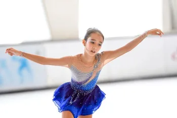 Mėlyna dailiojo čiuožimo suknelės mergaičių ledo čiuožimo suknelė vaikai konkurencijos čiuožimo suknelė užsakymą drabužių nemokamas pristatymas