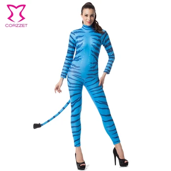 Mėlyna Zebra Suaugusiųjų Gyvūnų Jumpsuit Seksualių Moterų Kostiumai Clubwear Helovyno Karnavalas Kostiumas Cosplay Feminino Afanda Superhero Movie