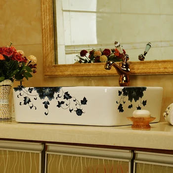 Mėlynos ir baltos karšto pardavimo lengva naudoti porceliano baseino plauti rankas