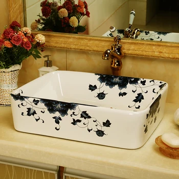 Mėlynos ir baltos karšto pardavimo lengva naudoti porceliano baseino plauti rankas