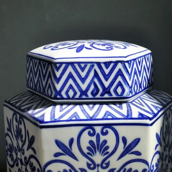 Mėlynos ir baltos spalvos porceliano dekoravimo šešių kvadratinių dekoratyvinės keramikos puodą, porceliano papuošalų iš šiuolaikinės Kinų Namų Apdailą