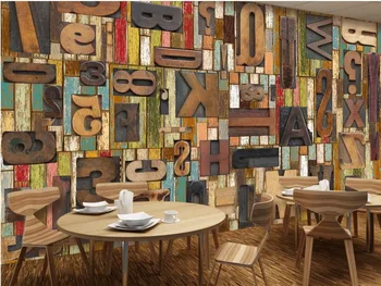 Namo Apdaila Retro woodcut mediniai abėcėlė Baras Restoranas, Kavinė klasikinis tapetai, sienų