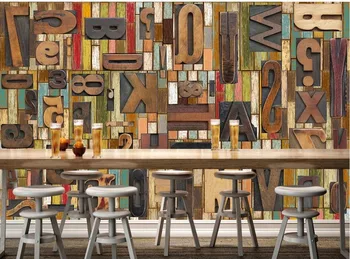 Namo Apdaila Retro woodcut mediniai abėcėlė Baras Restoranas, Kavinė klasikinis tapetai, sienų