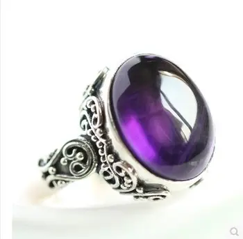 Natūralaus akmens žiedas 925 sterlingas sidabro žiedas retro temperamentas papuošalai violetinė