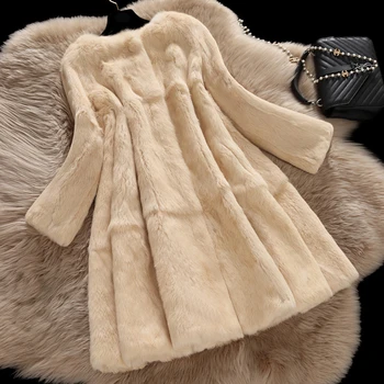 Natūralaus triušio kailio paltai moterims rudens žiemos kišenėje plonas vidutinio ilgio pliaupti visą realių kailiai, kailio viršutiniai moterų striukė plius dydis