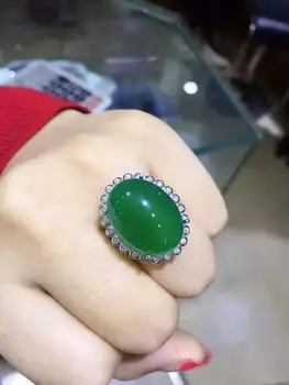 Natūrali žalioji chalcedony perlas Žiedas Natūralus akmuo žiedas S925 sterlingas sidabro madinga didelis prabangus turas moterims, dovana, Papuošalai
