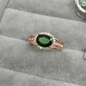 Natūrali žalioji diopside perlas Žiedas Natūralus akmuo žiedas S925 sterlingas sidabro madinga Trijų sluoksnių, didelis apvalios moterys mergina, dovana, Papuošalai