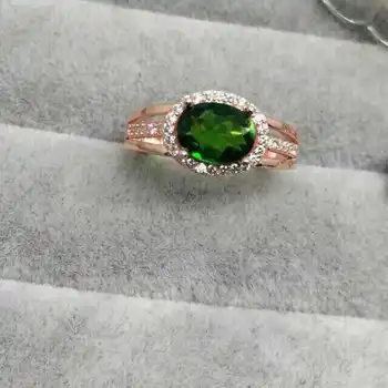 Natūrali žalioji diopside perlas Žiedas Natūralus akmuo žiedas S925 sterlingas sidabro madinga Trijų sluoksnių, didelis apvalios moterys mergina, dovana, Papuošalai