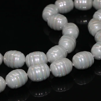 Natūralios pilkos shell perlų maždaug barelį ryžių formos 12*15mm aukščiausios kokybės mados vestuvių papuošalai priėmimo prarasti karoliukai 15inch B2271