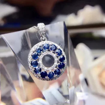 Natūralus mėlynas safyras pakabukas S925 sidabro Natūralus Akmuo Karoliai Pakabukas apvalus ratas moteris draugei, dovana fine jewelry