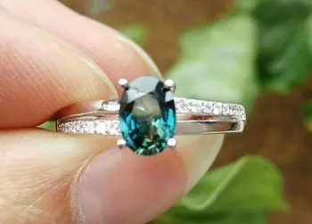 Natūralus mėlynas safyras perlas Žiedas Natūralus akmuo Žiedas S925 sterlingas sidabro madinga Prabanga dvi rankos moterys šalis dovana, Papuošalai
