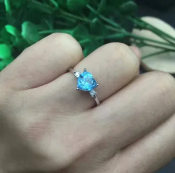 Natūralus mėlynas topazas perlas Žiedas Natūralus akmuo Žiedas 925 sterlingas sidabro madinga paprasta, Romantiška širdies moteris šalis, dovana, Papuošalai