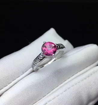 Natūralus rožinis topazas perlas Žiedas Gamtos mėlynas topazas žiedas 925 sterlingas sidabro Stilingas, elegantiškas, paprastas apvalus moteris, mergina, šaliai, Papuošalai