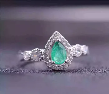 Natūralus žaliasis smaragdas, perlas Žiedas Natūralus akmuo žiedas 925 sterlingas sidabro madingas, Elegantiškas vandens lašas moterys šalis dovana, Papuošalai