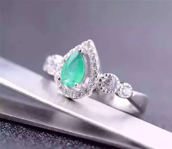 Natūralus žaliasis smaragdas, perlas Žiedas Natūralus akmuo žiedas 925 sterlingas sidabro madingas, Elegantiškas vandens lašas moterys šalis dovana, Papuošalai