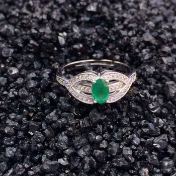 Natūralus žaliasis smaragdas Žiedas Natūralus akmuo žiedas 925 sterlingas sidabro madinga, Elegantiška Prabanga susitarimą moterys šalis dovana, Papuošalai