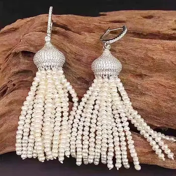 Natūralūs baltos spalvos gėlavandenių perlų auskarai-CZ Sidabro padengtą Leverback>nemokamas pristatymas
