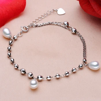 Natūralūs gėlo vandens Prabangus perlų apyrankė moterų papuošalai,balta reguliuojamas perlų žavesio apyrankė 925 sidabro papuošalai vestuvių dovana