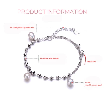 Natūralūs gėlo vandens Prabangus perlų apyrankė moterų papuošalai,balta reguliuojamas perlų žavesio apyrankė 925 sidabro papuošalai vestuvių dovana